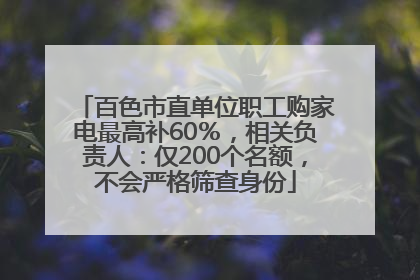 百色市直单位职工购家电最高补60％，相关负责人：仅200个名额，不会严格筛查身份