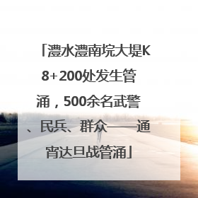 澧水澧南垸大堤K8+200处发生管涌，500余名武警、民兵、群众——通宵达旦战管涌